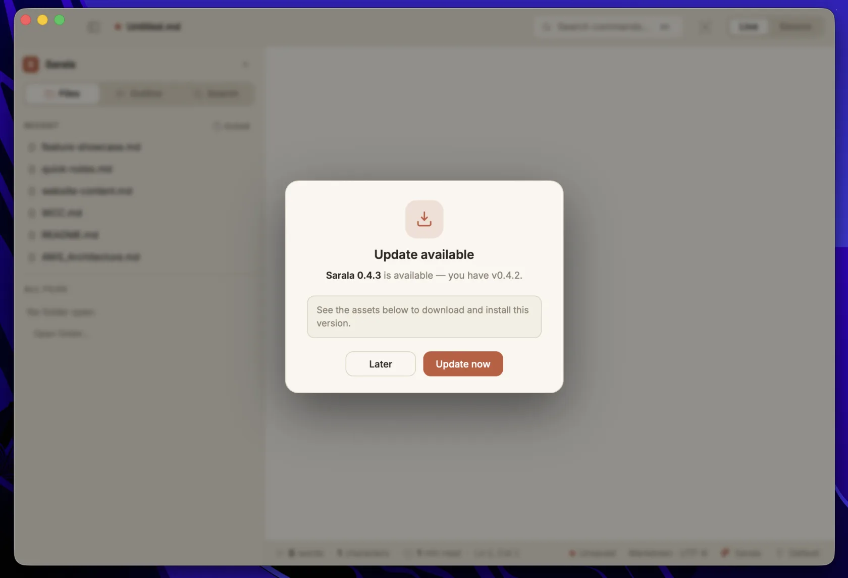 Built-in auto-updater dialog in Sarala